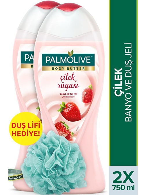 Palmolive Body Butter Çilek Rüyası Banyo Ve Duş Jeli 750 ml  x 2 Adet + Duş Lifi Hediye