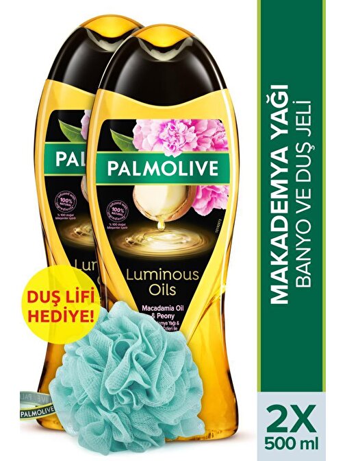 Palmolive Luminous Oils Makademya Yağı Banyo Ve Duş Jeli 500 ml  x 2 Adet + Duş Lifi Hediyeli