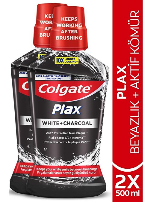 Colgate Plax Beyazlık + Aktif Kömür Beyazlatıcı Ağız Bakım Suyu 2 x 500 ml