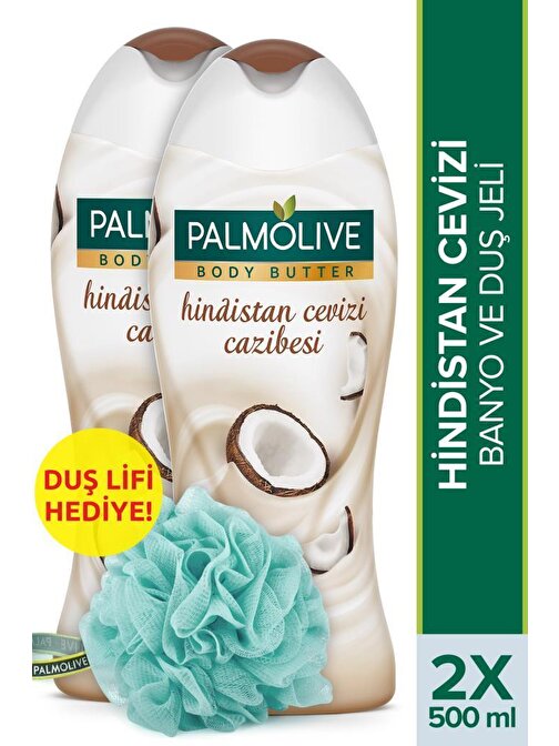 Palmolive Body Butter Hindistan Cevizi Cazibesi Banyo Ve Duş Jeli 500 ml  x 2 Adet + Duş Lifi Hediye