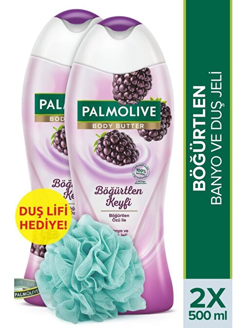 Palmolive Body Butter Böğürtlen Keyfi Banyo Ve Duş Jeli 500 ml  x 2 Adet + Duş Lifi Hediye