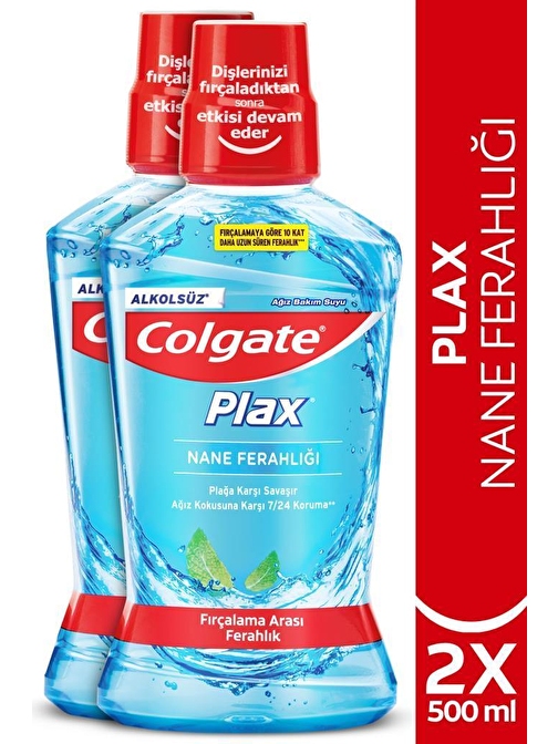 Colgate Plax Nane Ferahlığı Plağa Karşı Alkolsüz Ağız Bakım Suyu 2 x 500 ml