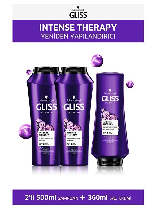 Gliss İntense Therapy Şampuan 2 x 500 ml + Saç Kremi 360 ml
