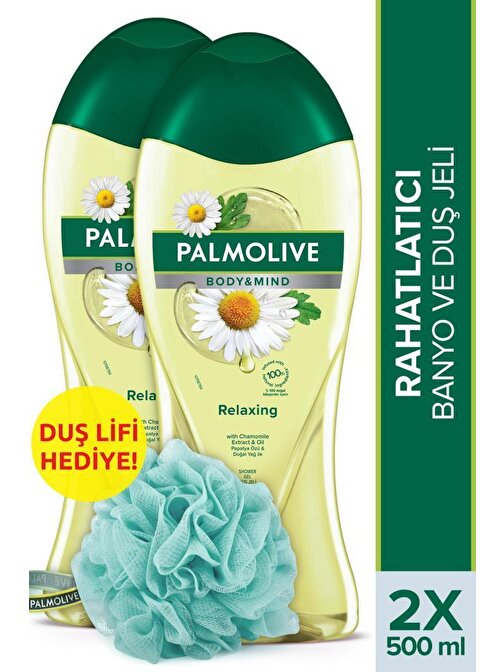 Palmolive Body & Mind Papatya Özü Rahatlatıcı Banyo Ve Duş Jeli 500 ml  x 2 Adet + Duş Lifi Hediye