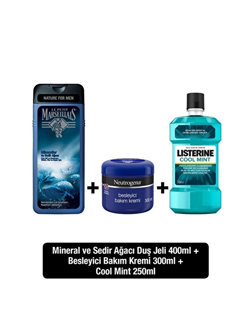 Neutrogena Besleyici Bakım 300 ml+Listerine Cool Mint 250ml+Le Petit Marseillais Mineral Sedir 400ml