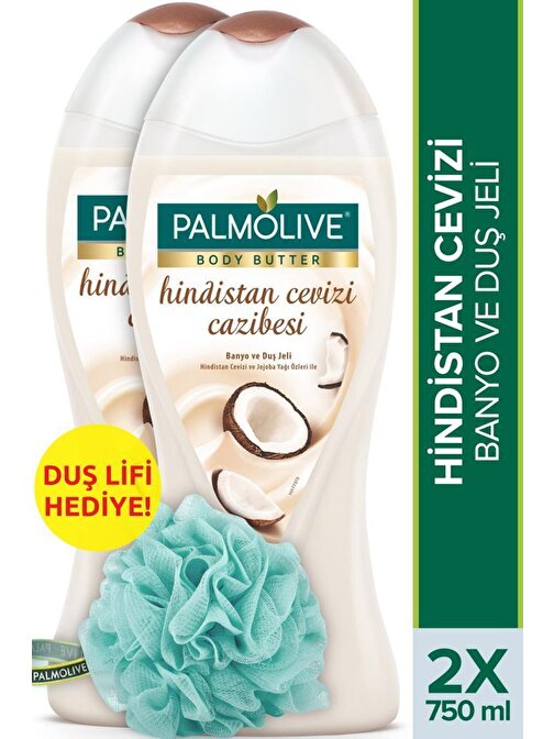 Palmolive Body Butter Hindistan Cevizi Cazibesi Banyo Ve Duş Jeli 750 ml  x 2 Adet + Duş Lifi Hediye