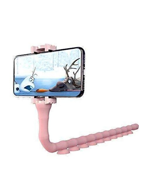 Coverzone Vantuzlu Flexibe Snake Telefon Tutucu Pembe