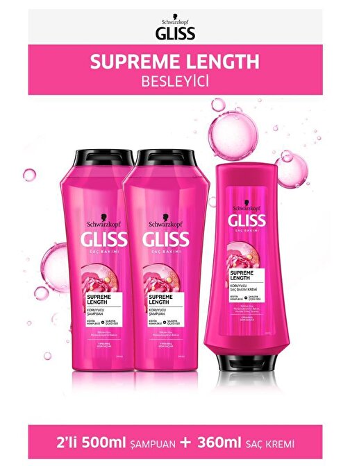 Gliss Supreme Length Şampuan 2 x 500 ml + Saç Kremi 360 ml
