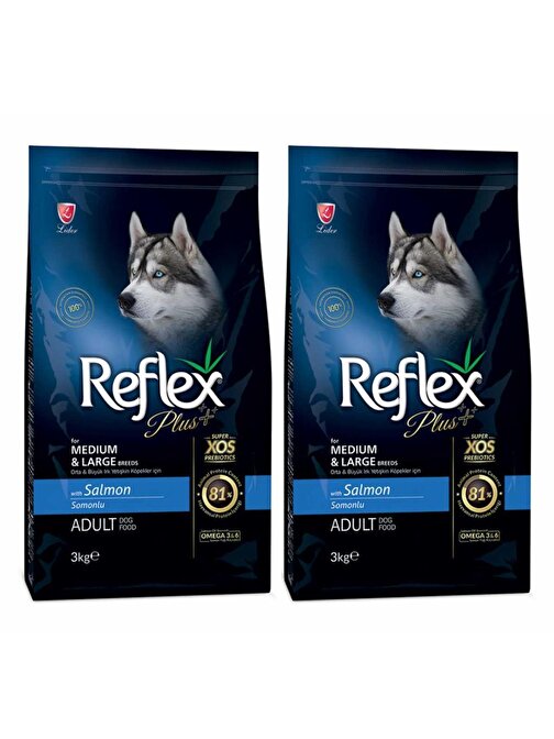 Reflex Plus Orta Büyük Irk Somonlu Yetişkin Köpek Maması 3 Kg 2 Adet