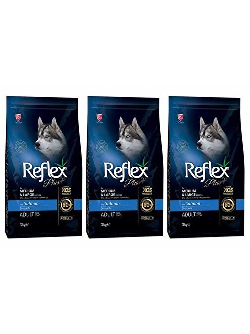 Reflex Plus Orta Büyük Irk Somonlu Yetişkin Köpek Maması 3 Kg 3'Lü Set