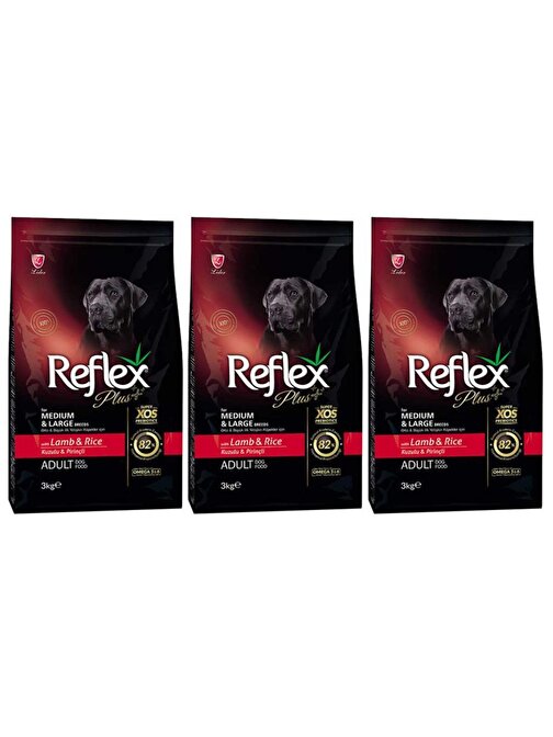 Reflex Plus Orta Büyük Irk Kuzulu Pirinçli Yetişkin Köpek Maması 3 Kg 3 Adet