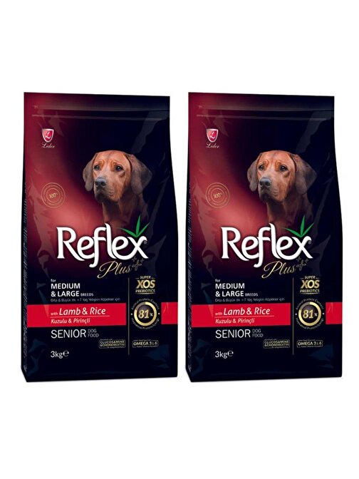 Reflex Plus Orta Büyük Irk Kuzu-Pirinç +7 Yaşlı Köpek Maması 3 Kg 2 Adet