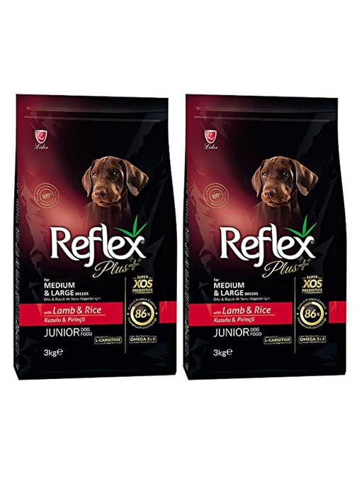 Reflex Plus Orta Büyük Irk Kuzulu Pirinçli Yavru Köpek Maması 3 Kg 2 Adet