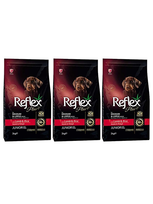 Reflex Plus Orta Büyük Irk Kuzulu Pirinçli Yavru Köpek Maması 3 Kg 3 Adet