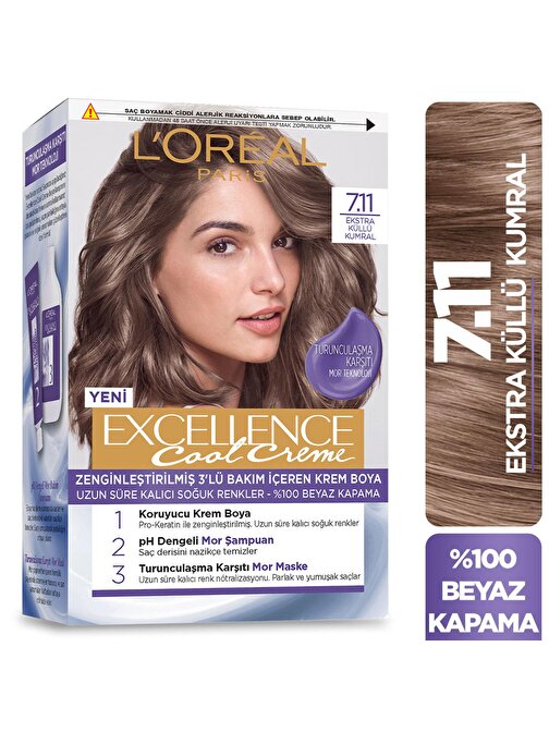 L’Oréal Paris Excellence Cool Creme Saç Boyası – 7.11 Ekstra Küllü Kumral