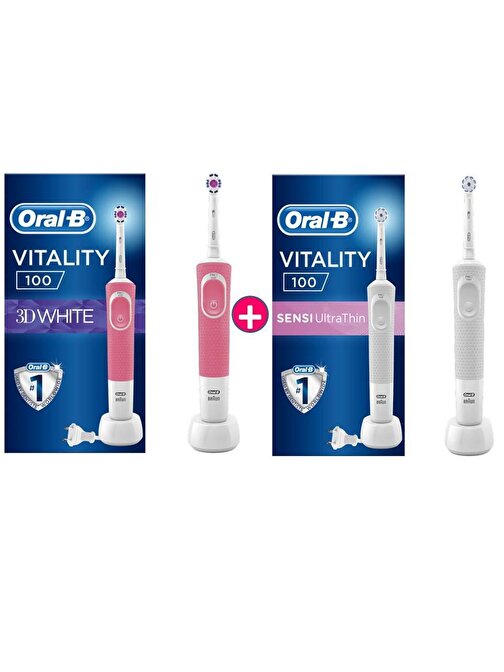 Oral-B D100 3D White Pembe+Sensi Beyaz Vitality Şarjlı Yetişkin Diş Fırçası