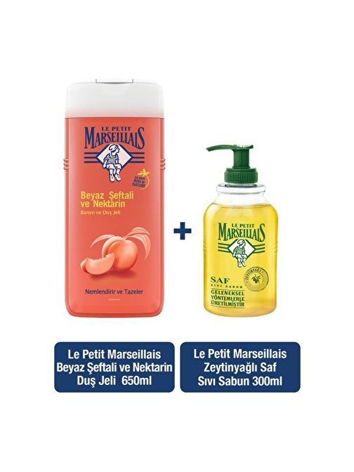 Le Petit Marseillais Beyaz Şeftali & Nektarin Duş Jeli 650 ml  + Zeytinyağı Sıvı Sabun 300 ml