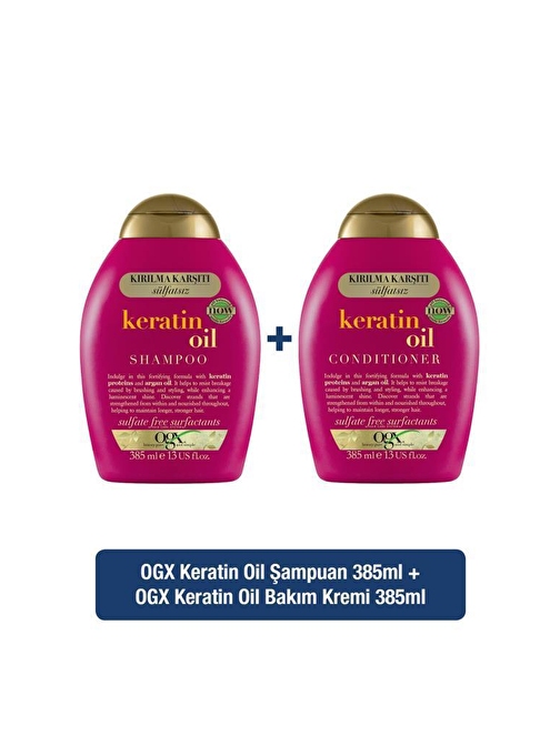 OGx Kırılma Karşıtı Keratin Oil Sülfatsız Şampuan 385 ml + Bakım Kremi 385 ml