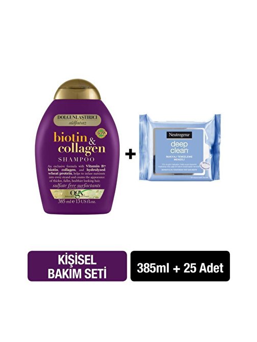 Ogx Biotin Kolajen Sülfatsız Şampuan 385 ml + Neutrogena Deep Clean Makyaj Temizleme Mendili
