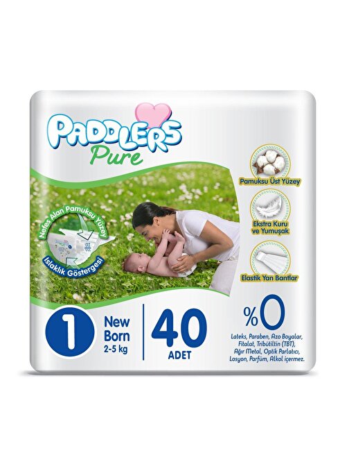 Paddlers Pure 2 - 5 kg 1 Numara Yenidoğan Bebek Bezi 40 Adet