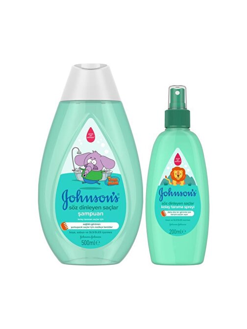 Johnson's Kral Şakir Söz Dinleyen Şaçlar Günlük Kullanım İçin Bebek Şampuanı 500 ml + Söz Dinleyen Saçlar Kolay Tarama Spreyi 200 ml