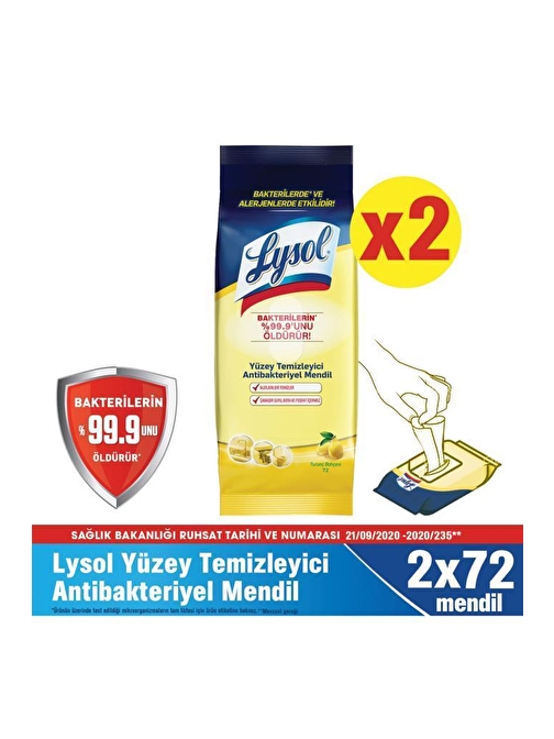 Lysol Yüzey Temizleyici Antibakteriyel Islak Mendil 2X72’Li 144 Yaprak