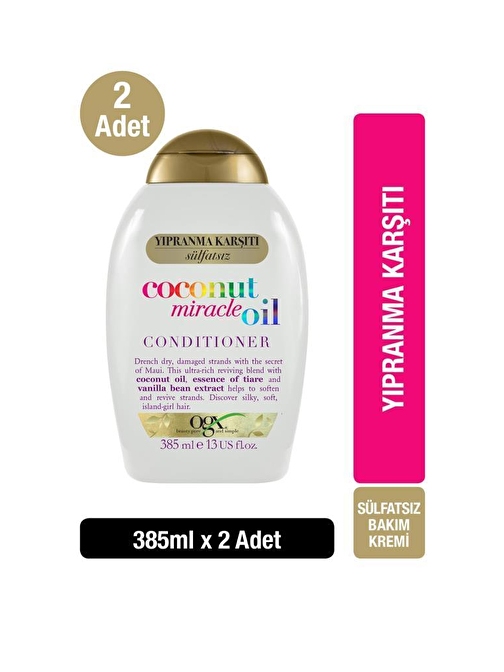 Ogx Yıpranma Karşıtı Coconut Miracle Oil Sülfatsız Bakım Kremi 385 Ml X2