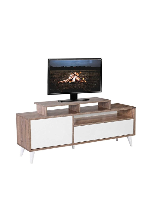 Adore Retro Wide Tv Sehpası Latte Mat Lake Beyaz 150x53x40 cm