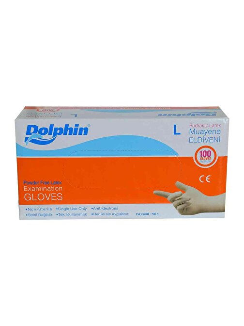 Dolphin Pudrasız Beyaz Latex Eldiven Büyük Boy (L) 100 Lü Paket