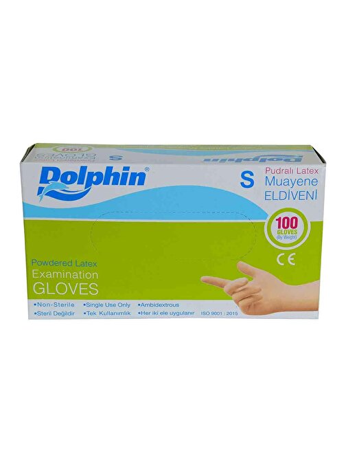 Dolphin Pudralı Beyaz Latex Eldiven Küçük Boy (S) 100 Lü Paket