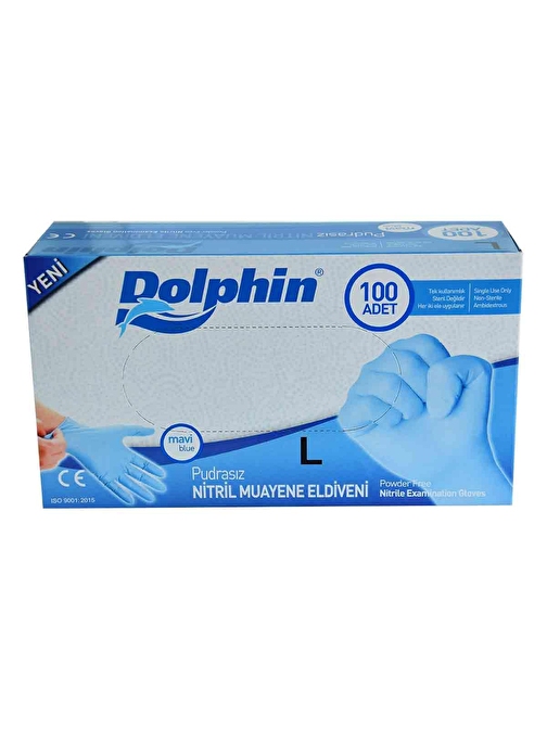 Dolphin Pudrasız Mavi Nitril Eldiven Büyük Boy (L) 100 Lü Paket