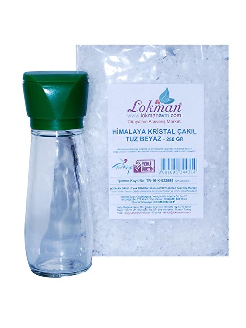 LokmanAVM Tuz Karabiber Değirmeni Yeşil + Himalaya Çakıl Tuz Beyaz 250 Gr