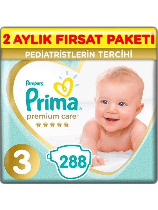 Prima Bebek Bezi Premium Care Aylık Paket Midi 3 Beden 144'lü X 2