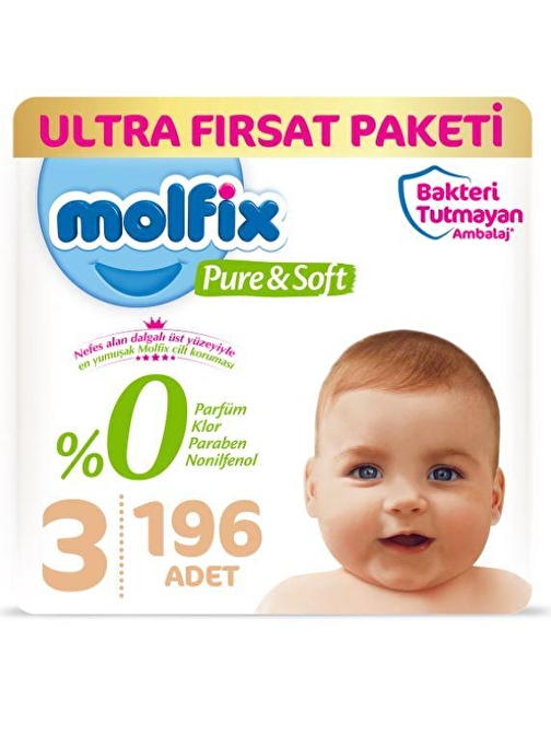 Molfix Pure&Soft Bebek Bezi 3 Beden Ultra Fırsat Paketi 98x2 Adet