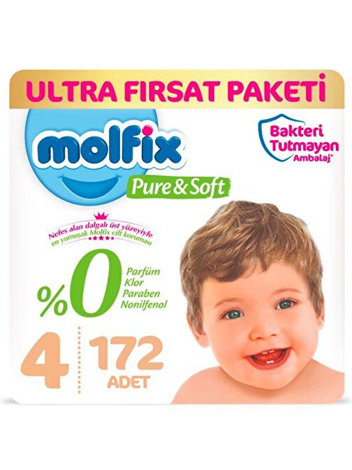 Molfix Pure&Soft Bebek Bezi 4 Beden Ultra Fırsat Paketi 86x2 Adet