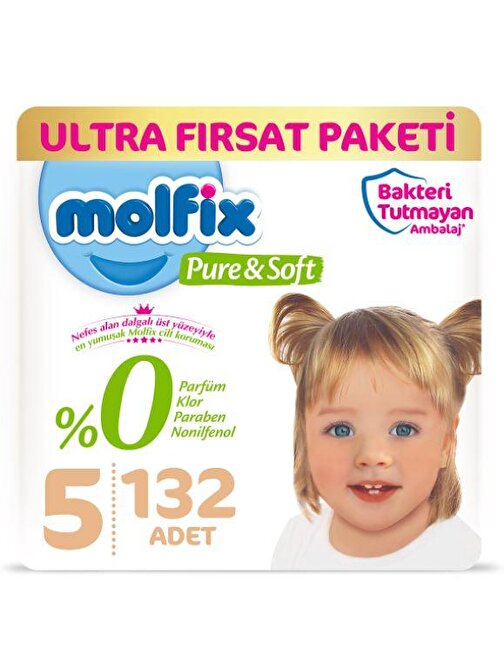 Molfix Pure&Soft Bebek Bezi 5 Beden Ultra Fırsat Paketi 66x2 Adet