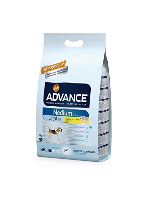 Advance Light Tavuklu ve Pirinçli Orta Irk Yetişkin Köpek Maması 3Kg