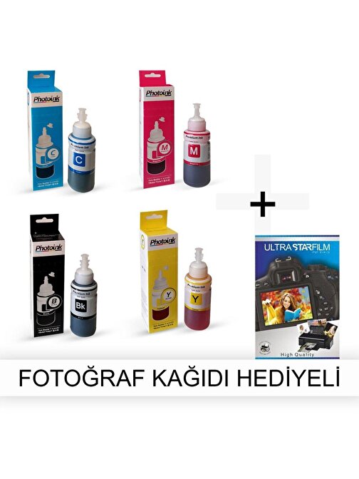 Photoink Epson Ecotank L310 İçin 1 Takım Photoink Mürekkep- Fotoğraf Kağıdı Hediyeli