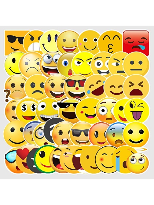 Cajuart 50 Adet Tekrarsız Emojiler Kalite Pvc Sticker Süs 07