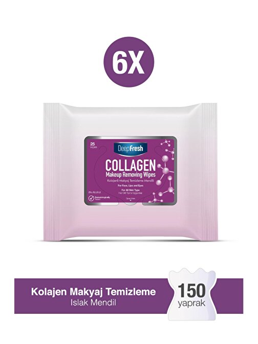 Deepfresh Kolajenli Makyaj Islak Mendil 6 x 25 Yaprak