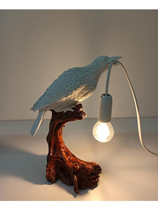 Cajuart Dal Üstünde Lamba Tutan Kuş Modern Abajur Masa Lambası