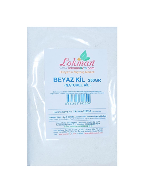 LokmanAVM Canlandırıcı Öğütülmüş Saf Beyaz Kil 250 gr Toz Peeling