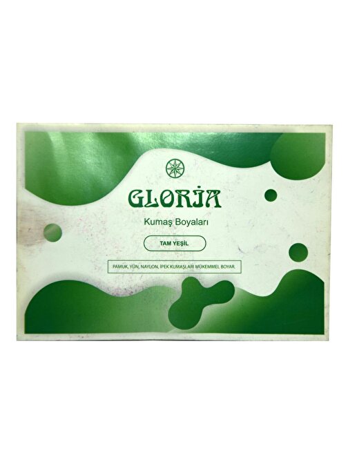 Gloria Naylon Pamuk Yün İpek İçin Toz Kumaş Boyası Tam Yeşil 10 gr