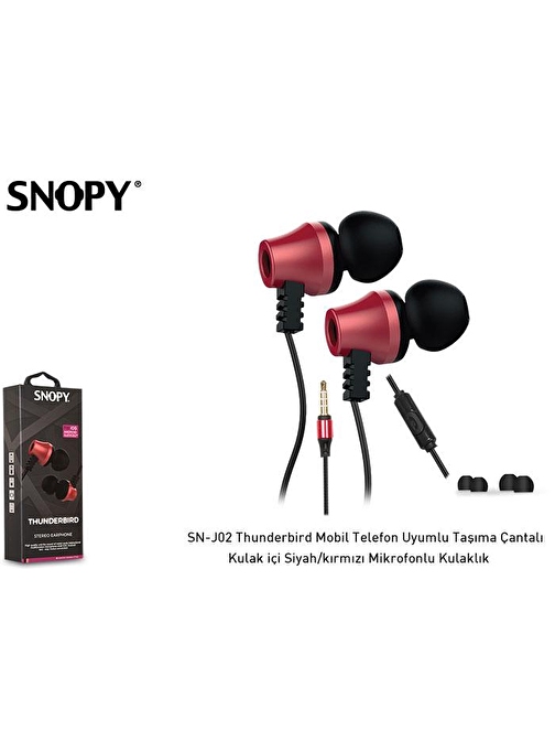 Snopy Sn-J02 Thunderbird Mobil Telefon Uyumlu Kulak İçi Siyah-Kırmızı Mikrofonlu Kulaklık