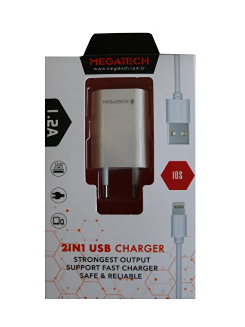 Megatech Mt-Cl1 1.2In Usb Ev Şarj Kafa+Iphone Kablo