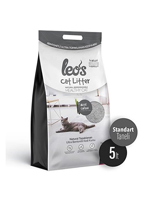 Leos Cat Litter Grey Aktif Karbonlu Bentonit Kedi Kumu 2X5 Lt