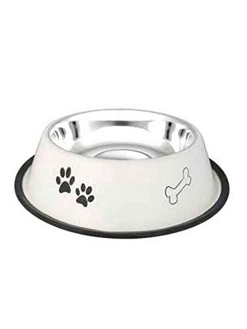 Toptan Bulurum Eurodog Pati Kemik Desenli Metal Köpek Mama ve Su Kabı 24 Oz 17 cm