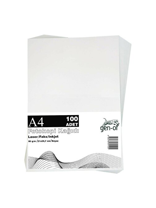 Gen-of A4 Fotokopi Kağıdı Beyaz 100 Adet 1 Paket 80  gr