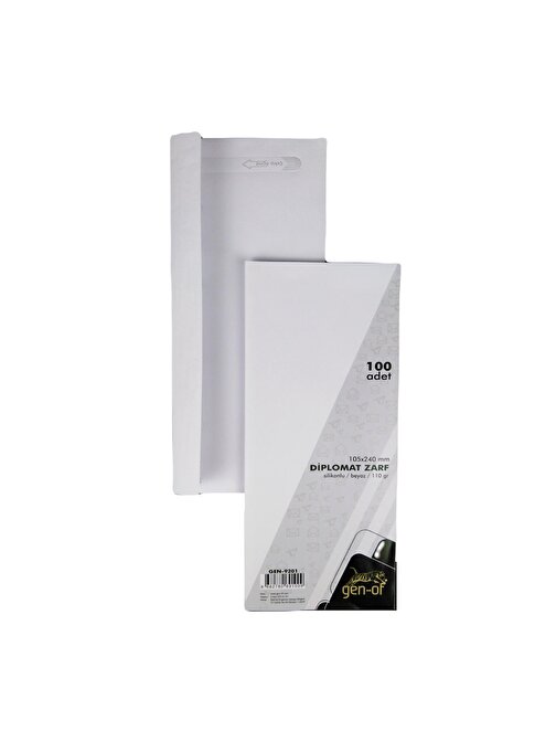 Gen-of Kağıt Penceresiz Diplomat Zarf Silikonlu 105x240 Beyaz 110 gr 100'lü