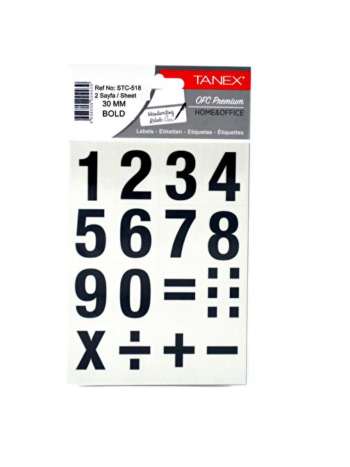 Tanex STC-518 Rakam Etiketi 30 mm 2 Sayfa